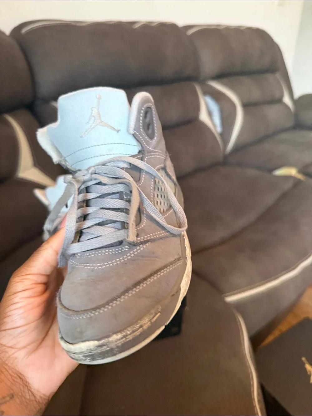 Jordan 5 Retro  Kids Light Grey and Light Blue Jordan Retro Sneakers